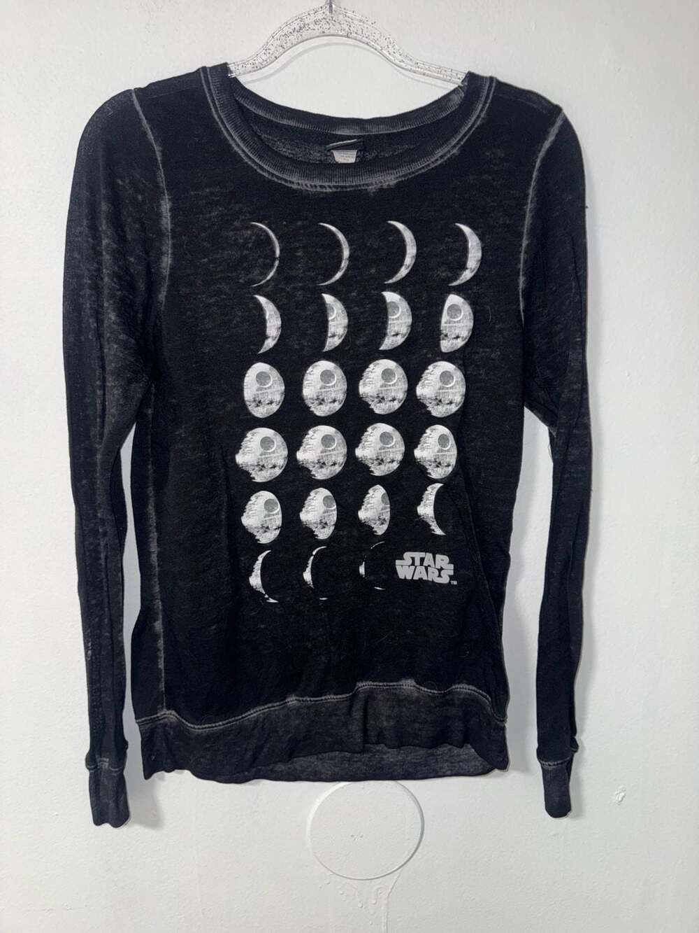 Star Wars Death Star Moon Phases Graphic Long Sleeve Sweatshirt Black Mineral Wa